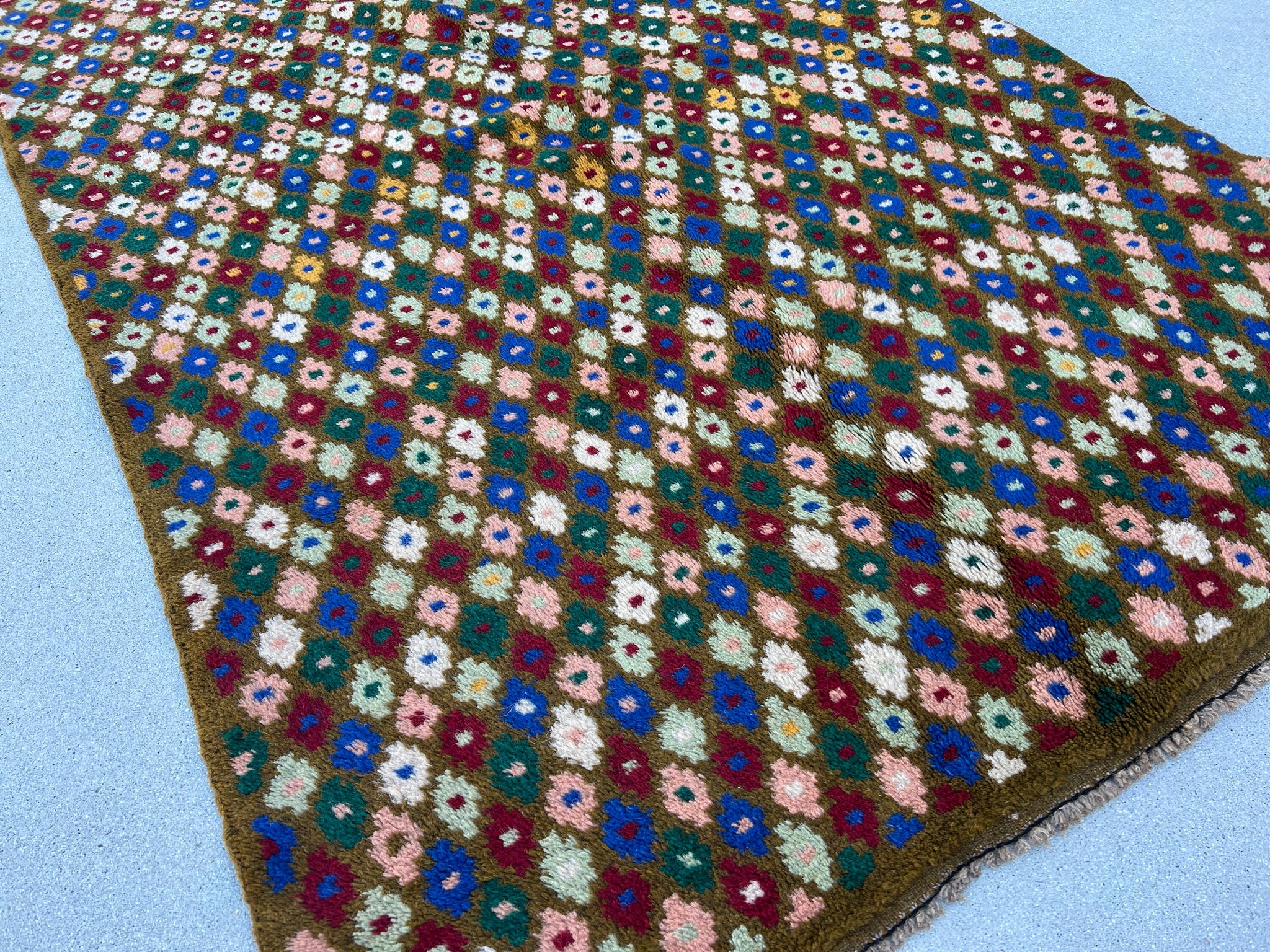 4x6 (120x215) Handmade Vintage Baluch Afghan Rug | Olive Green Pink Royal Blue Light Blue Ivory Pine Green Crimson Red Orange | Geometric