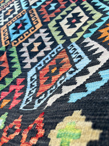6x8 (180x245) Handmade Afghan Kilim Rug | Black Burnt Orange Sky Denim Blue Cream Beige Turquoise Taupe Red Grey Lime Green | Flatweave Wool