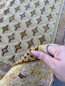 5x6 (150x180) Handmade Afghan Rug | Tan Cream Beige Black Crimson Red Midnight Blue Mustard Yellow Taupe Hand Knotted Geometric Turkish Woo