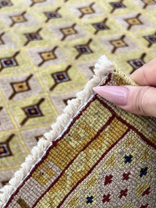 5x6 (150x180) Handmade Afghan Rug | Yellow Cornsilk Mustard Taupe Cream Beige Caramel Brown Red Black | Hand Knotted Geometric Turkish Wool