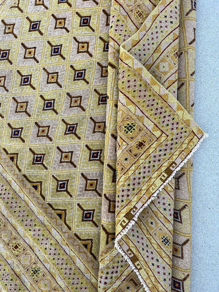 5x6 (150x180) Handmade Afghan Rug | Yellow Cornsilk Mustard Taupe Cream Beige Caramel Brown Red Black | Hand Knotted Geometric Turkish Wool