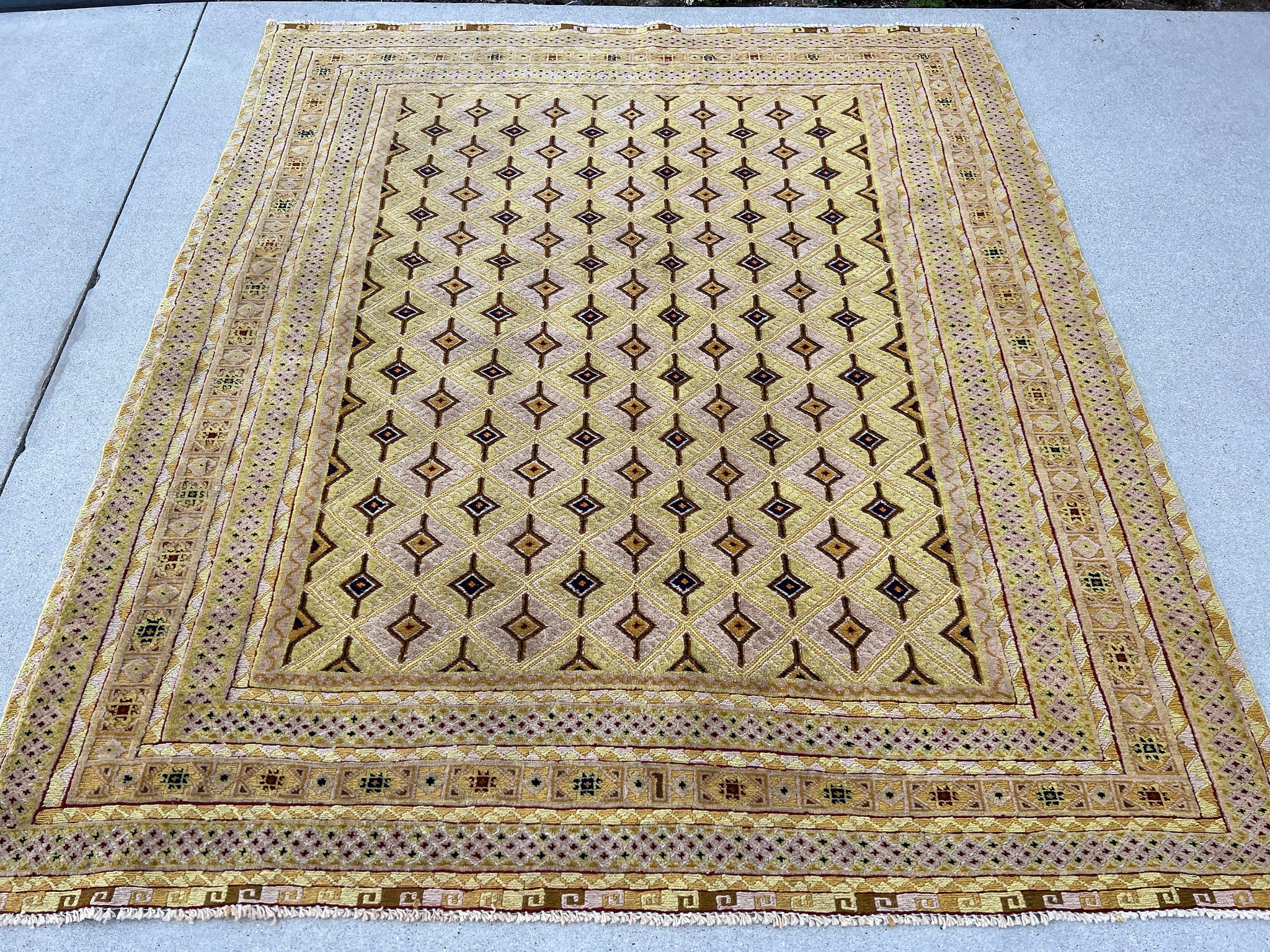 5x6 (150x180) Handmade Afghan Rug | Yellow Cornsilk Mustard Taupe Cream Beige Caramel Brown Red Black | Hand Knotted Geometric Turkish Wool