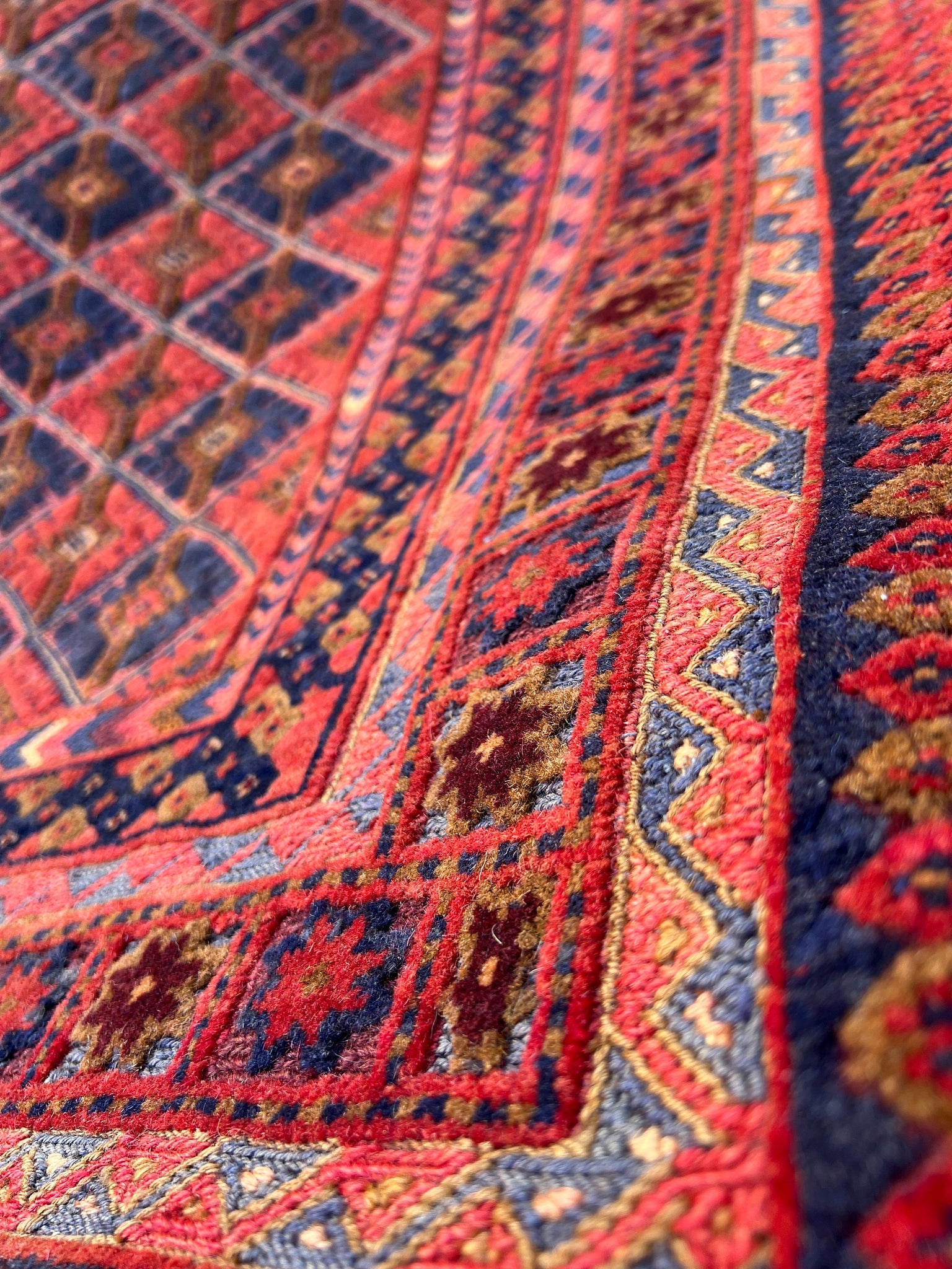 5x7 (150x200) Handmade Afghan Rug | Brick Auburn Crimson Red Midnight Blue Burnt Orange Taupe Crimson Red Hand Knotted Persian Turkish Wool
