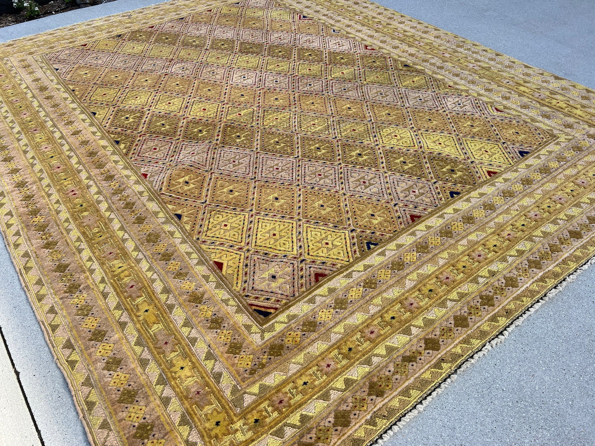 5x6 (150x180) Handmade Afghan Rug | Golden Yellow Mustard Taupe Beige Black Red Midnight Blue | Hand Knotted Geometric Turkish Wool Persian