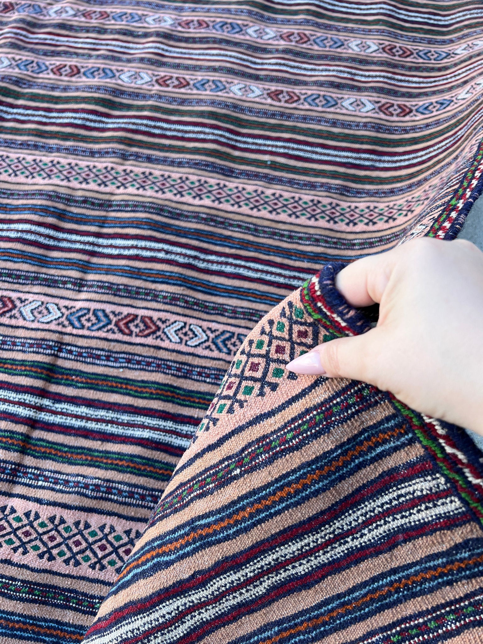 5x7 (150x215) Handmade Afghan Kilim Rug | Taupe Mocha Brown Red Blue Lime Green Orange Ivory | Geometric Wool Persian Tribal Hand Knotted