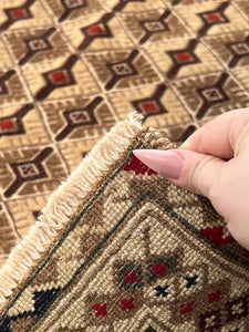 5x6 (150x180) Handmade Afghan Rug | Taupe Red Mocha Brown Cream Black Charcoal | Hand Knotted Turkish Geometric Wool Persian Bohemian