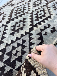 4x6 (130x190) Handmade Afghan Kilim Rug | Grey Chocolate Brown Black | Hand Knotted Geometric Persian Oriental Turkish Wool