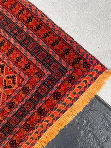 5x6 (150x180) Handmade Afghan Rug | Red Black Taupe Orange Crimson Red Midnight Blue Golden Brown | Hand Knotted Geometric Oriental Bohemian