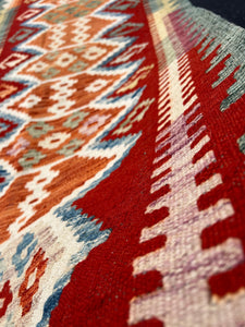 3x10 (90x335) Handmade Afghan Kilim Runner Rug | Crimson Red Burnt Orange Teal Olive Cream Beige Purple Mint Moss Green Turquoise Wool