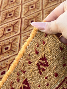 5x6 (150x180) Handmade Afghan Rug | Saffron Gold Crimson Red | Geometric Hand Knotted Turkish Oriental Persian Barjasta Mishwani Bohemian