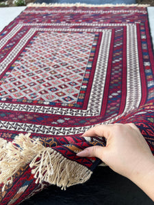 4x7 (120x215) Handmade Afghan Kilim Rug | Brick Red Purple Taupe Ivory Olive Grey Navy Blue Garnet Red Teal Coral Orange | Geometric Wool