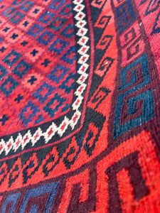 4x5 (150x120) Handmade Afghan Kilim Rug | Brick Red Midnight Blue Black Ivory Coral Orange | Hand Knotted Geometric Persian Wool