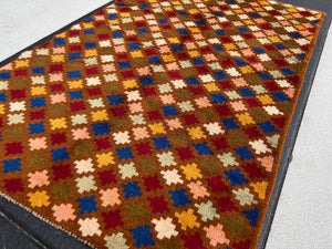 4x6 (120x215) Handmade Vintage Baluch Afghan Rug | Hazel Olive Brown Pink Blue Ivory Turquoise Garnet Red Gold Moss Green | Geometric Wool