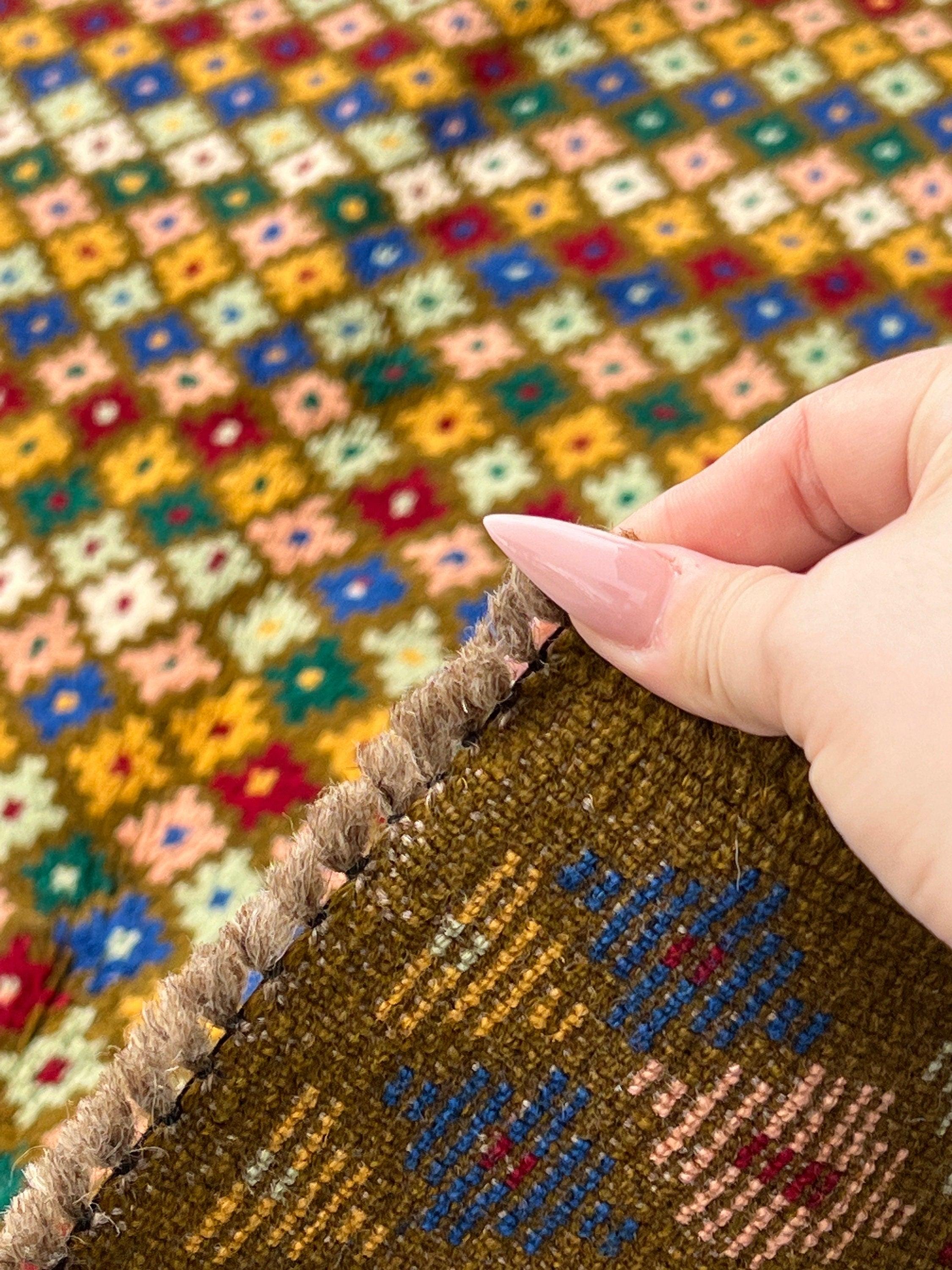 4x6 (120x215) Handmade Vintage Baluch Afghan Rug | Hazel Olive Brown Salmon Pink Blue Ivory Turquoise Pine Green Crimson Red Gold Geometric