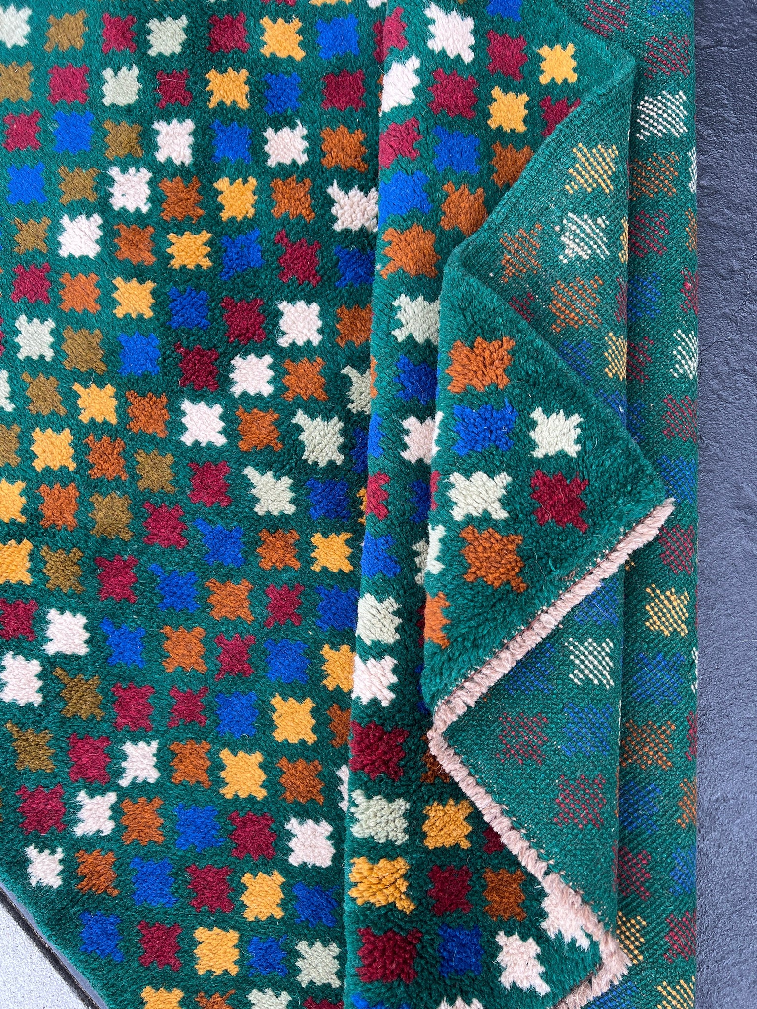 4x6 (120x215) Handmade Vintage Baluch Afghan Rug | Forest Green Taupe Blue Ivory Turquoise Gold Moss Green Brown Geometric Hand Knotted Wool