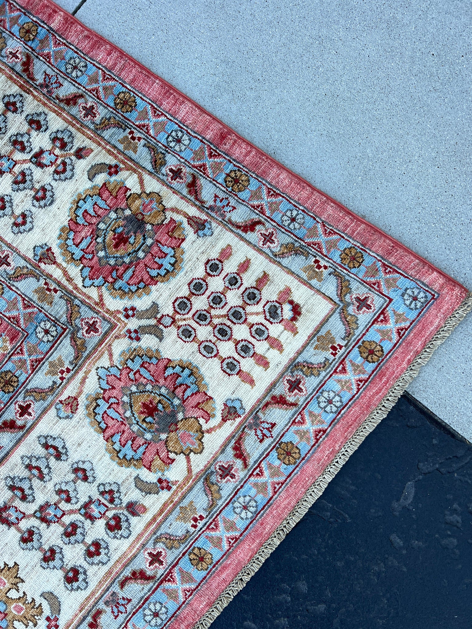 9x12 Fair Trade Hand-Knotted Afghan Rug | Salmon Pink Coral Beige Brown Sky Baby Blue Cream Ivory Maroon Red | Persian Wool Knotted Woolen