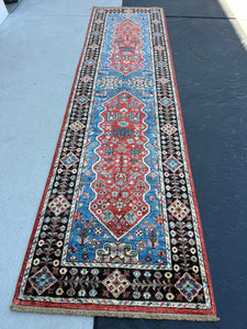 3x10 Fair Trade Handmade Afghan Rug Runner | Burnt Orange Baby Powder Blue Brown Charcoal Sage Green Ivory | Turkish Oriental Wool Birds