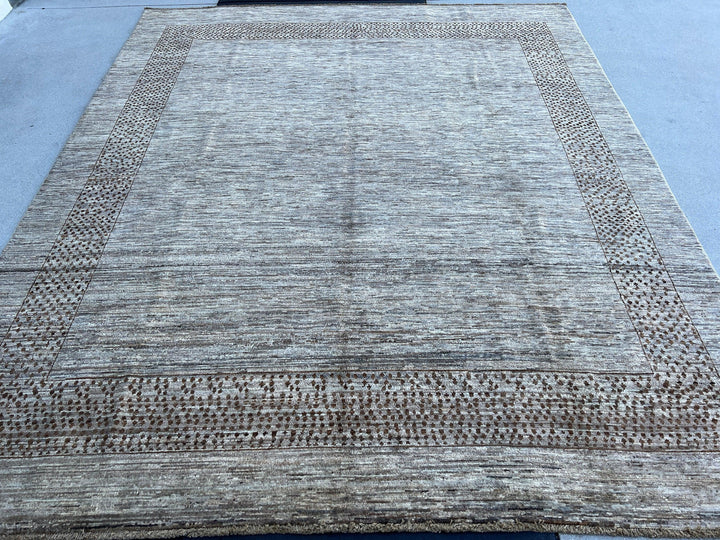 8x10 (245x305) Handmade Afghan Rug | Neutral Grey Brown | Wool Moroccan Hand Knotted Hand Woven Modern Contemporary Luxury Farmhouse Rustic