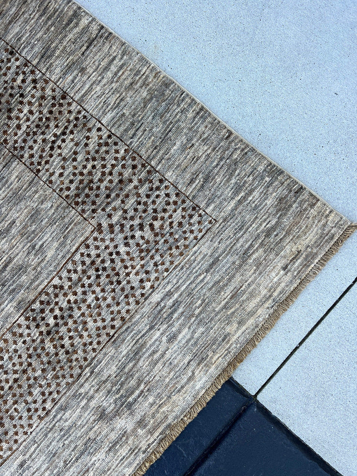 8x10 (245x305) Handmade Afghan Rug | Neutral Grey Brown | Wool Moroccan Hand Knotted Hand Woven Modern Contemporary Luxury Farmhouse Rustic