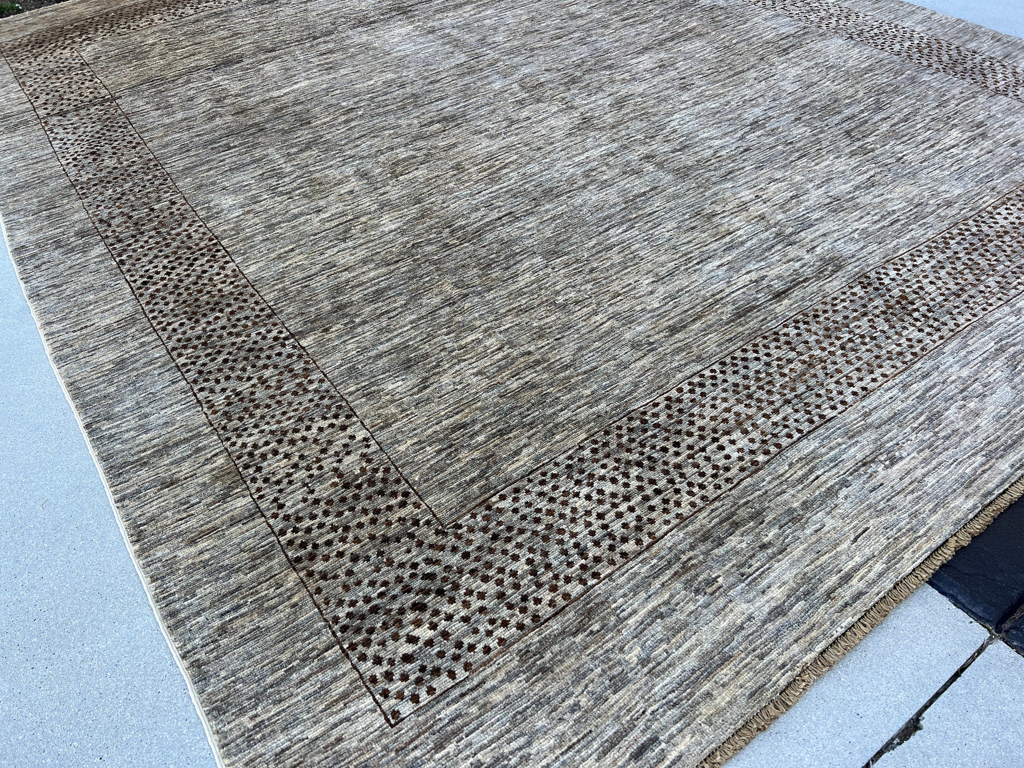 8x10 (245x305) Handmade Afghan Rug | Neutral Grey Brown | Wool Moroccan Hand Knotted Hand Woven Modern Contemporary Luxury Farmhouse Rustic