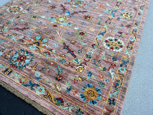 4x6 (120x185) Fair Trade Handmade Afghan Rug | Mauve Turquoise Caramel Gold Rust Brown Navy Blue Ivory | Wool Boho Bohemian Floral Knotted