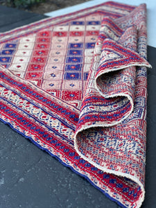 5x6 (150x180) Handmade Afghan Rug | Navy Blue Cream Beige Brick Red Taupe Ivory | Hand Knotted Geometric Turkish Barjasta Bohemian Wool