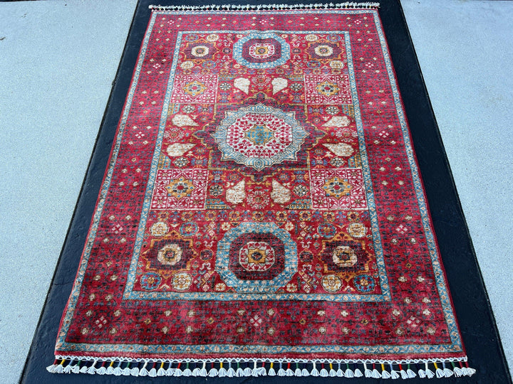 3x5~4x5 Fair Trade Handmade Afghan Rug | Cherry Red Charcoal Black Blue Orange Ivory Brown Cream | Knotted Tribal Turkish Oushak Persian