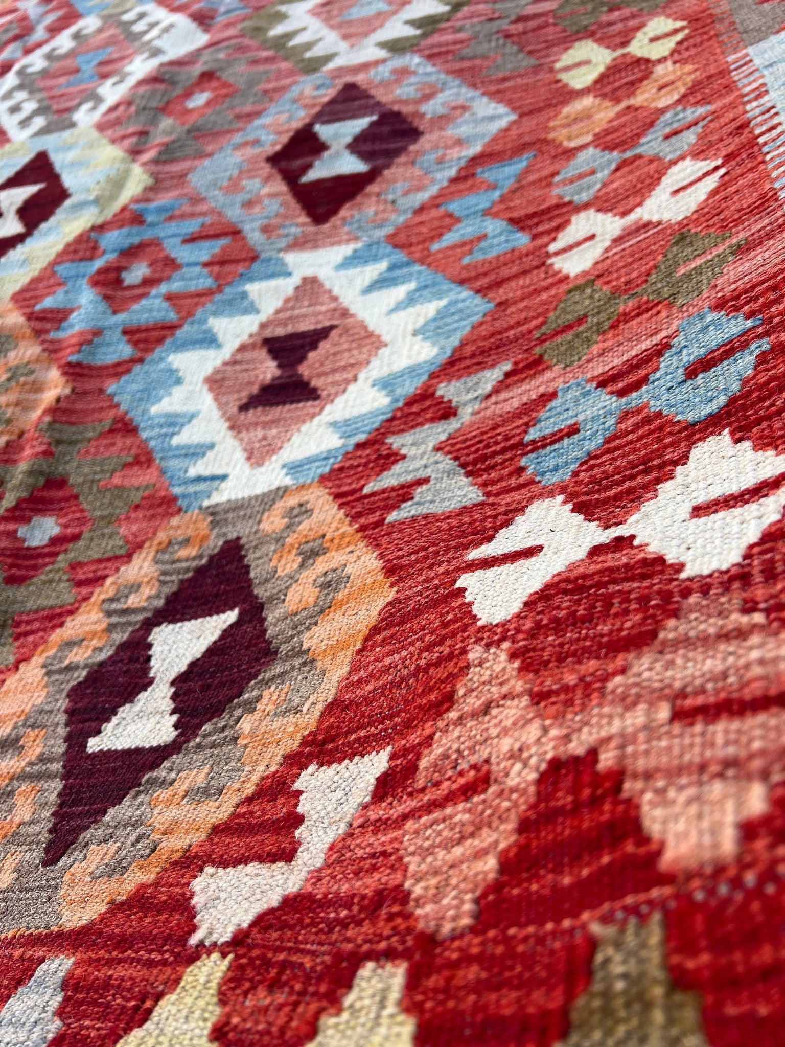 6x10 (180x305) Handmade Afghan Kilim Rug | Brick Red Purple Olive Denim Blue Ivory Burnt Orange Grey Chocolate Moss | Hand Knotted Geometric