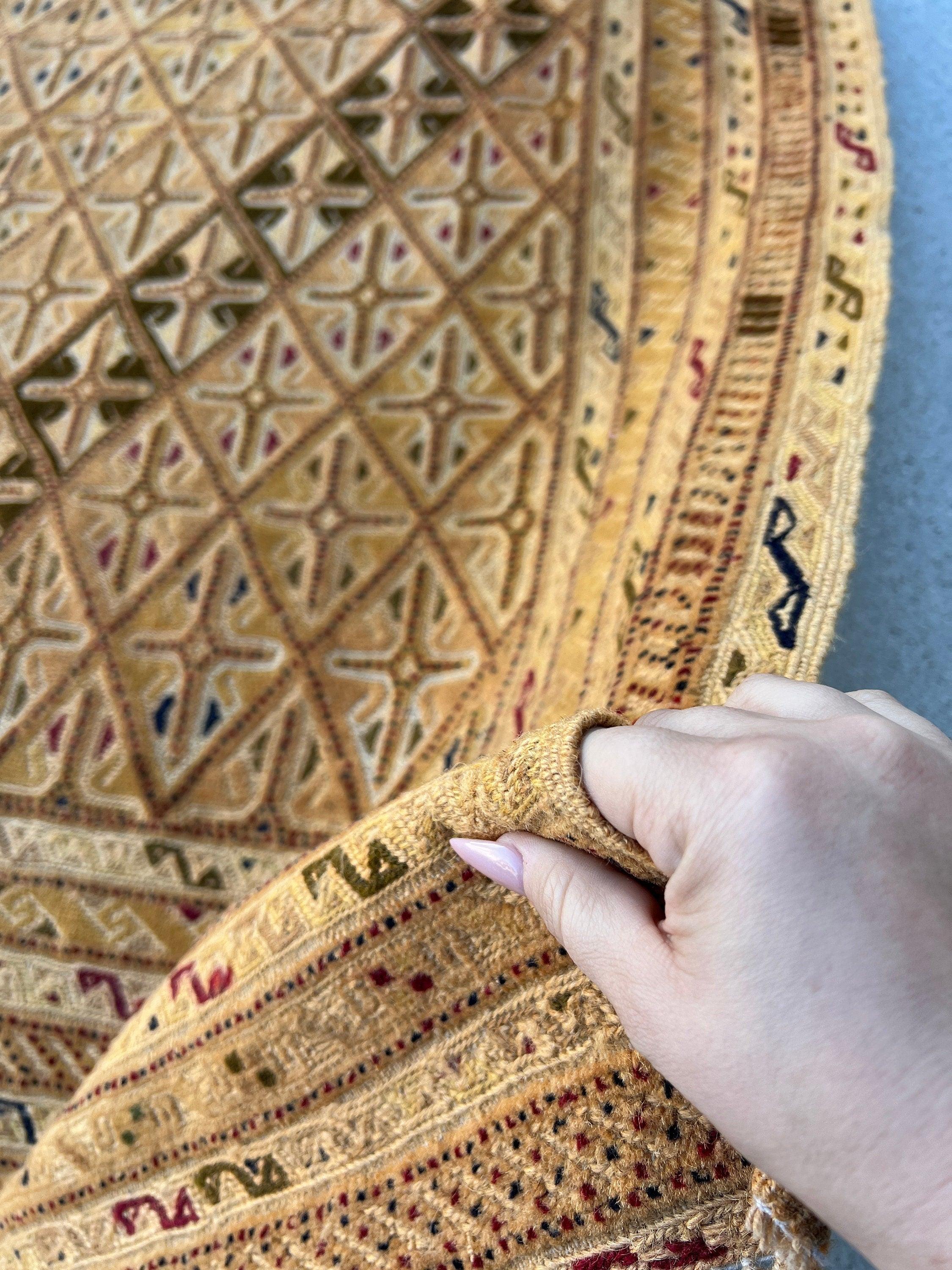 5x6 (150x215) Handmade Afghan Rug | Taupe Cream Beige Crimson Red Black Ivory Moss Green Light Brown Hand Knotted Geometric Wool