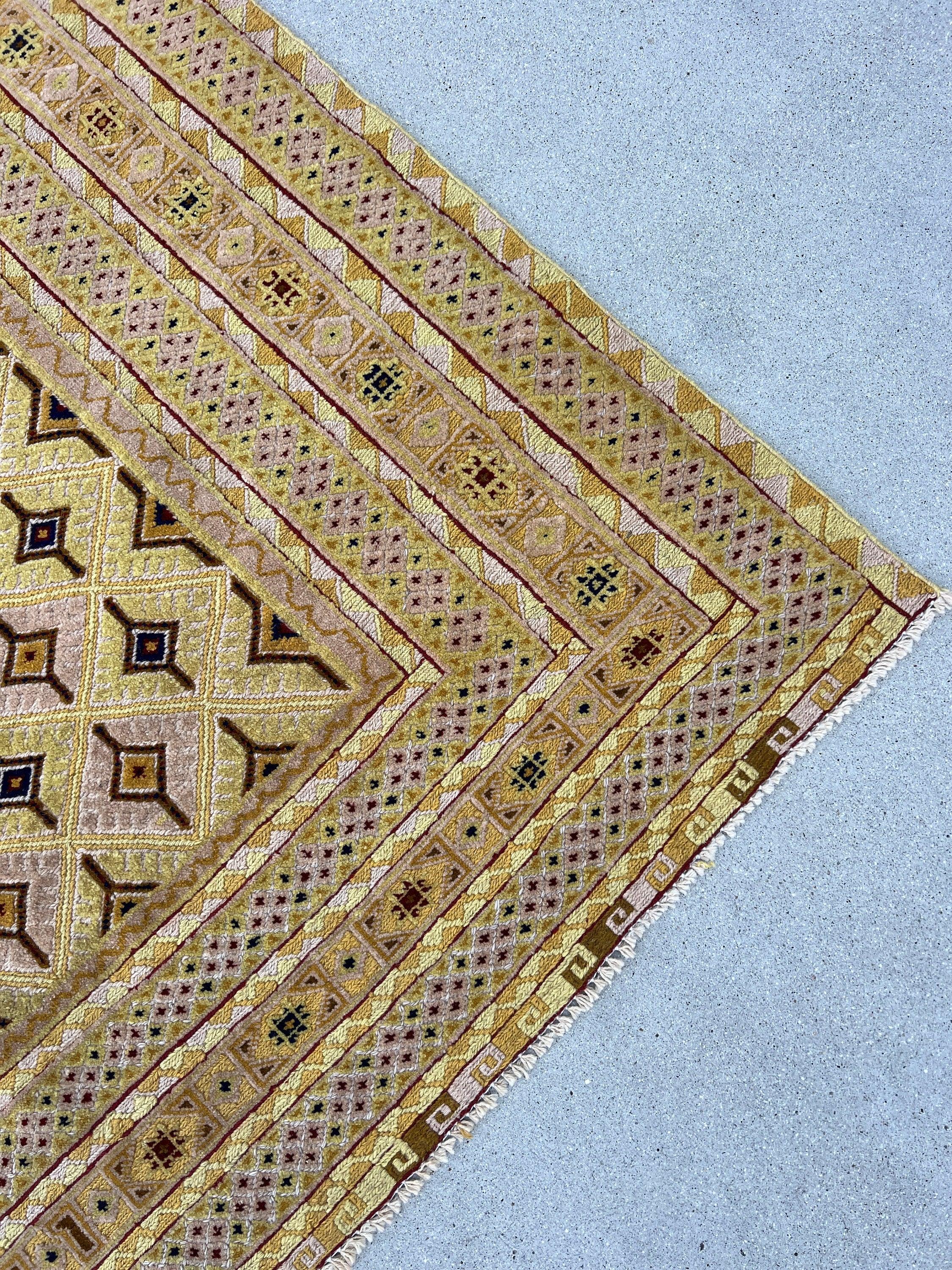 5x6 (150x180) Handmade Afghan Rug | Yellow Cornsilk Mustard Taupe Cream Beige Caramel Brown Red Black | Hand Knotted Geometric Turkish Wool