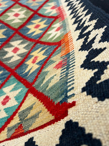 2x8-3x8 ~ 2x9-3x9 Handmade Afghan Kilim Runner Rug | Olive Denim Blue Red Turquoise Orange Cream Beige Black Teal | Bohemian Geometric Wool