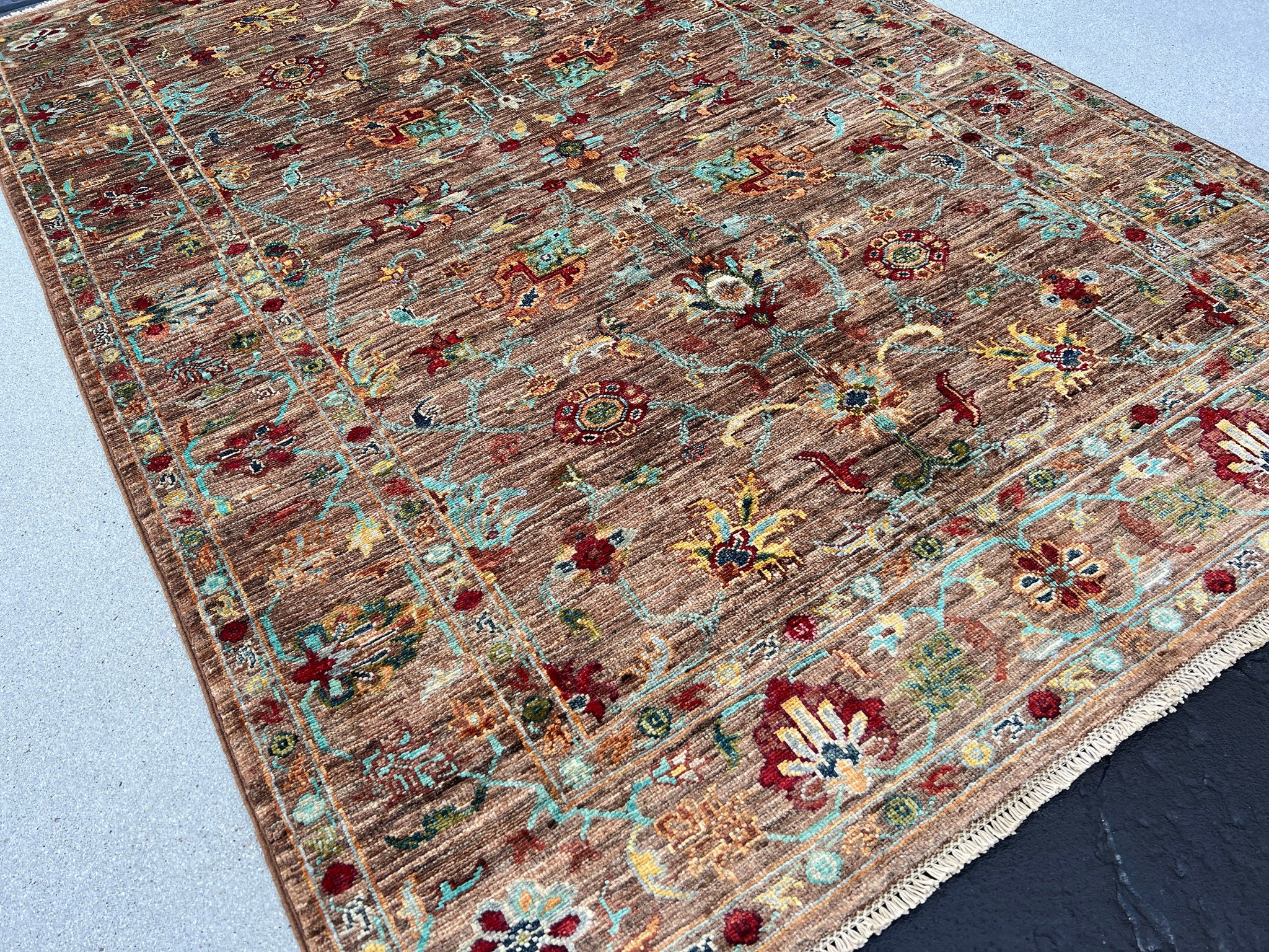 4x6 Handmade Afghan Rug | Brown Mauve Sky Baby Prussian Blue Teal Ivory Maroon Moss Green Red Yellow Orange | Knotted Persian Oriental Wool