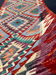 2x10~3x10 (90x335) Handmade Afghan Kilim Runner Rug | Brick Red Olive Purple Burnt Orange Teal Denim Blue Charcoal Crimson Red Cream Beige