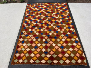 4x6 (120x215) Handmade Vintage Baluch Afghan Rug | Hazel Olive Brown Pink Blue Ivory Turquoise Garnet Red Gold Moss Green | Geometric Wool