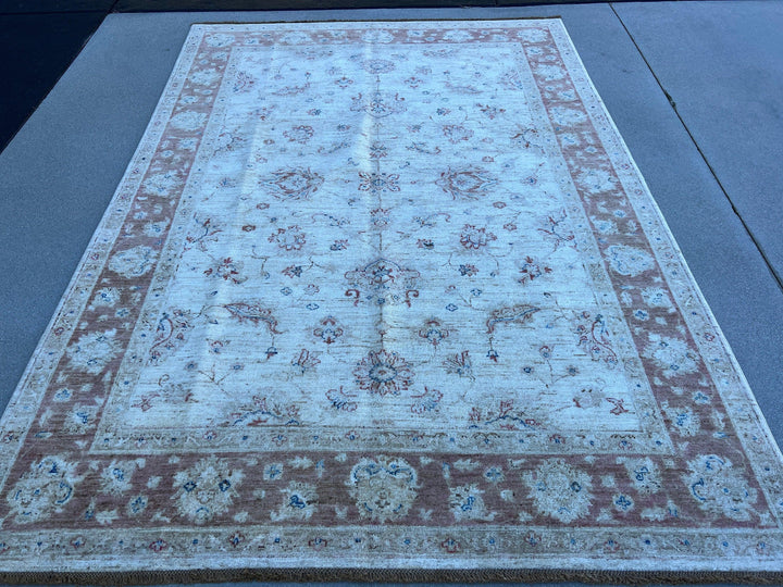 6x8 (180x245) Handmade Afghan Rug | Muted Brown Cream Beige Gold Ivory Dirty White Light Brown Blue | Turkish Oushak Persian Heriz Serapi