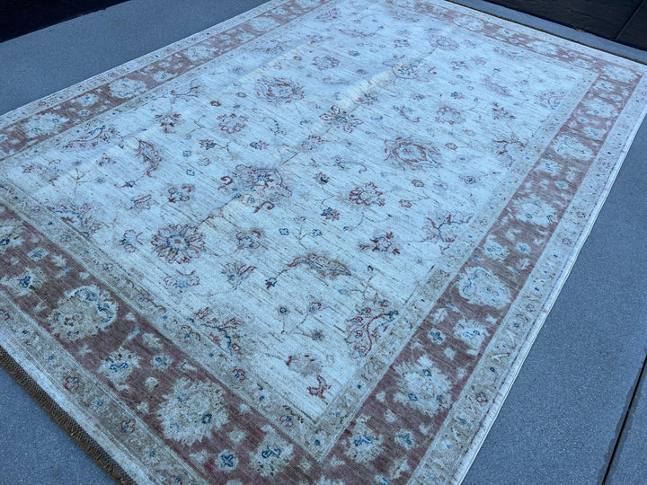 6x8 (180x245) Handmade Afghan Rug | Muted Brown Cream Beige Gold Ivory Dirty White Light Brown Blue | Turkish Oushak Persian Heriz Serapi