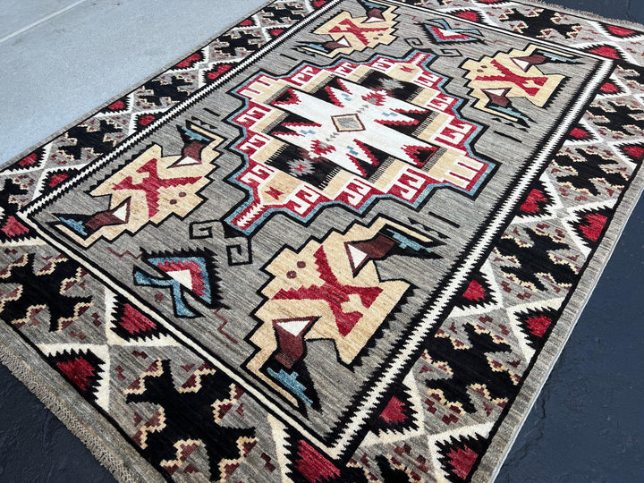 5x7 Fair Trade Handmade Afghan Rug | Grey Blue Cherry Red Light Chocolate Brown Cream Black Beige Ivory | Turkish Persian Wool Serapi Woolen