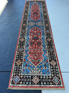 3x10 Fair Trade Handmade Afghan Rug Runner | Burnt Orange Baby Powder Blue Brown Charcoal Sage Green Ivory | Turkish Oriental Wool Birds