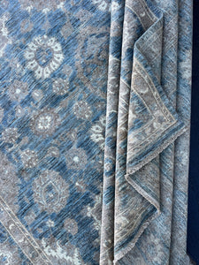 8x10 (245x305) Handmade Afghan Rug | Denim Blue Grey Ivory Taupe Brown | Wool Moroccan Hand Knotted Hand Woven Turkish Oushak Transitional
