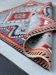 3x5 Fair Trade Handmade Afghan Rug | Grey Burnt Orange Red Denim Navy Blue Black Beige Cream | Turkish Persian Wool Hand Knotted Boho Serapi