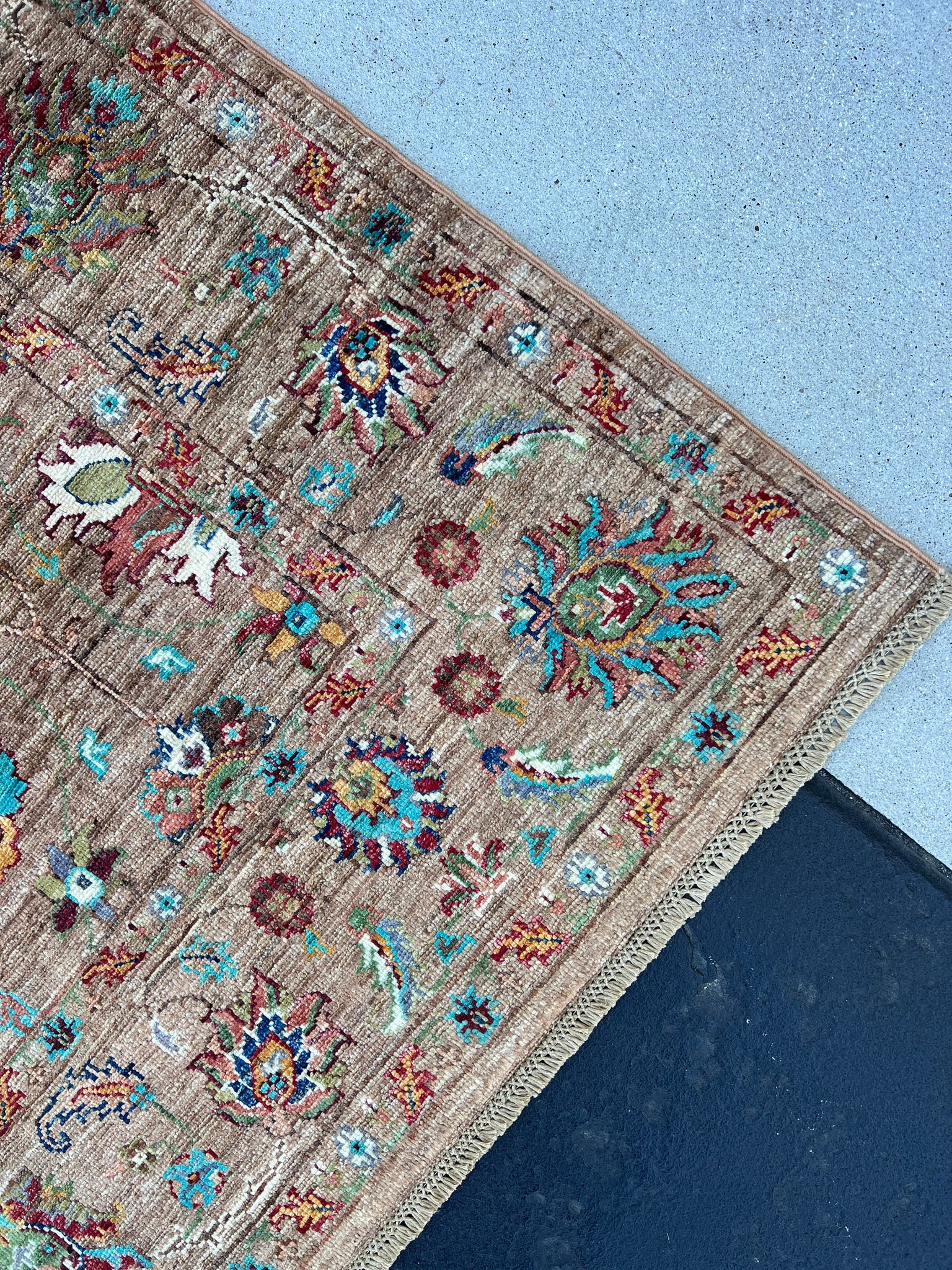 5x7 (150x215) Handmade Afghan Rug | Chocolate Brown Sky Blue Turquoise Brick Red Ivory Green Muted Brown Blue Floral Tribal Knotted Persian