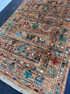 3x10 (90x305) Handmade Afghan Runner Rug | Brown Mocha Brown Red Blue Turquoise Ivory Green Turkish Moroccan Oriental Animals Plants Trees