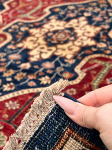 7x10 (215x305) Afghan Handmade Rug | Brick Red Navy Sky Blue Burnt Orange Beige Cream Ivory Copper Brown Green | Persian Heriz Serapi Wool