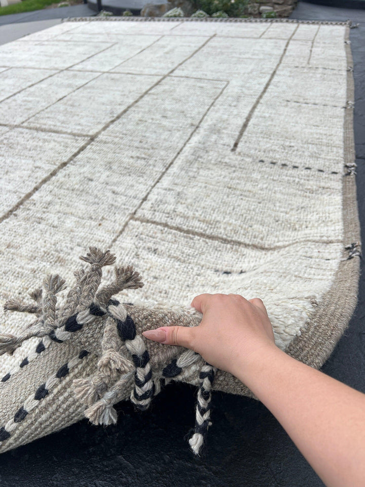 10x15 Handmade Afghan Moroccan Rug | Neutral Grey Ivory Cream | Berber Beni Ourain Mrirt Boujad Azilal Taznakht Boucherouite Flokati Wool