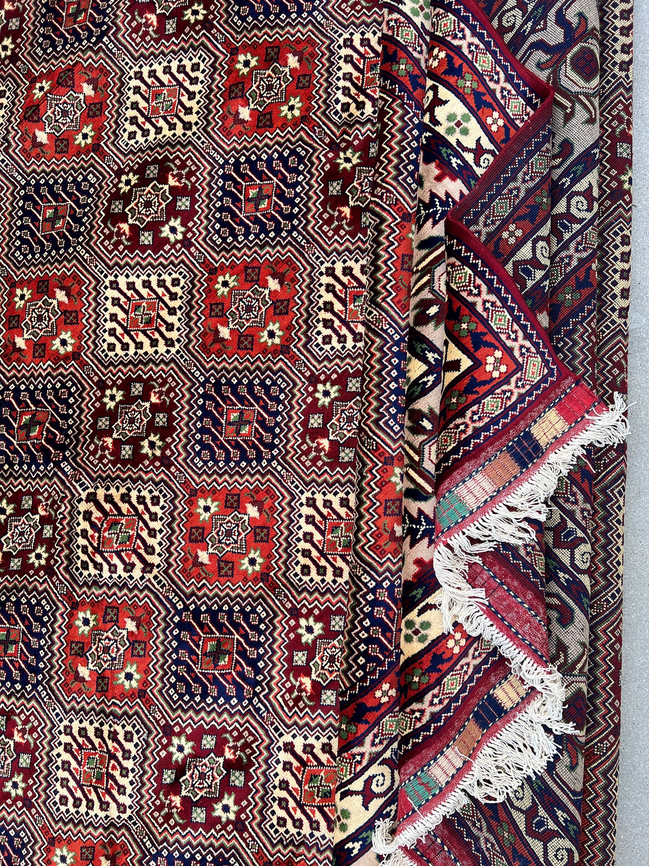 13x20 Handmade Afghan Rug | Red Maroon Blood Orange Royal Blue Green Teal Turquoise Cream Beige  | Turkish Oushak Boho Bohemian