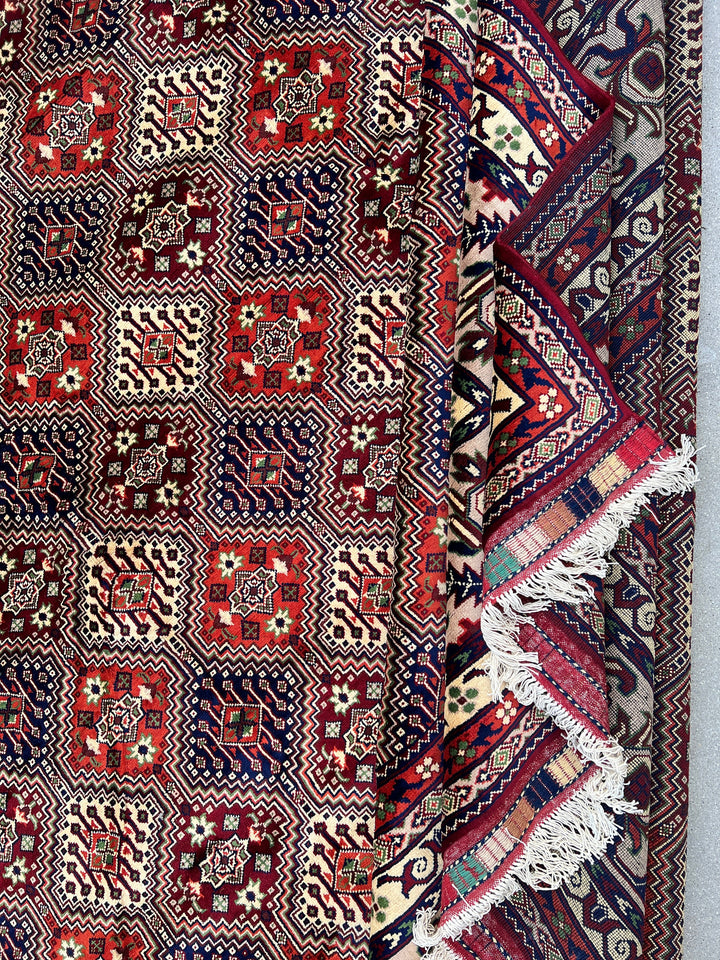 13x20 Handmade Afghan Rug | Red Maroon Blood Orange Royal Blue Green Teal Turquoise Cream Beige  | Turkish Oushak Boho Bohemian