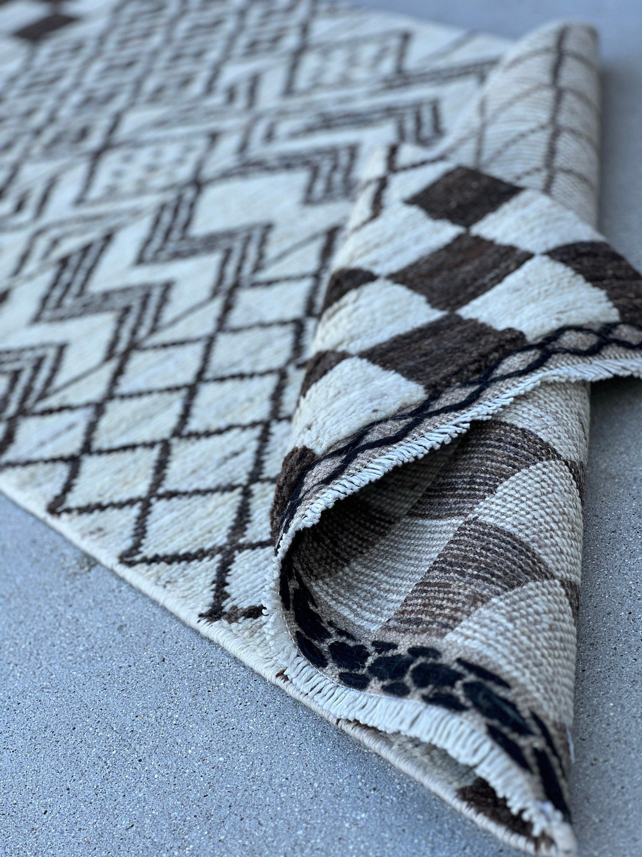 2X10 - 3X10 Handmade Afghan Moroccan Rug Runner | Cream Ivory Black | Berber Beni Ourain Wool Woolen Boho Bohemian Tribal Traditional Modern
