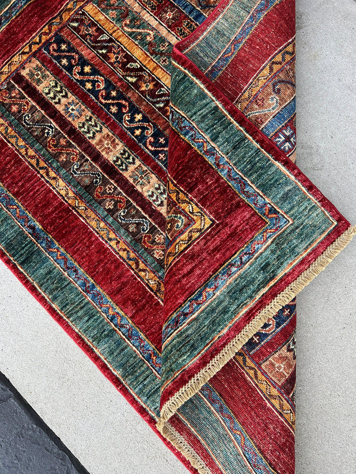 3x5~4x5 Fair Trade Handmade Afghan Rug | Brick Red Teal Saffron Garnet Red Midnight Blue Chocolate Brown Denim Blue Tan Orange Fern Green