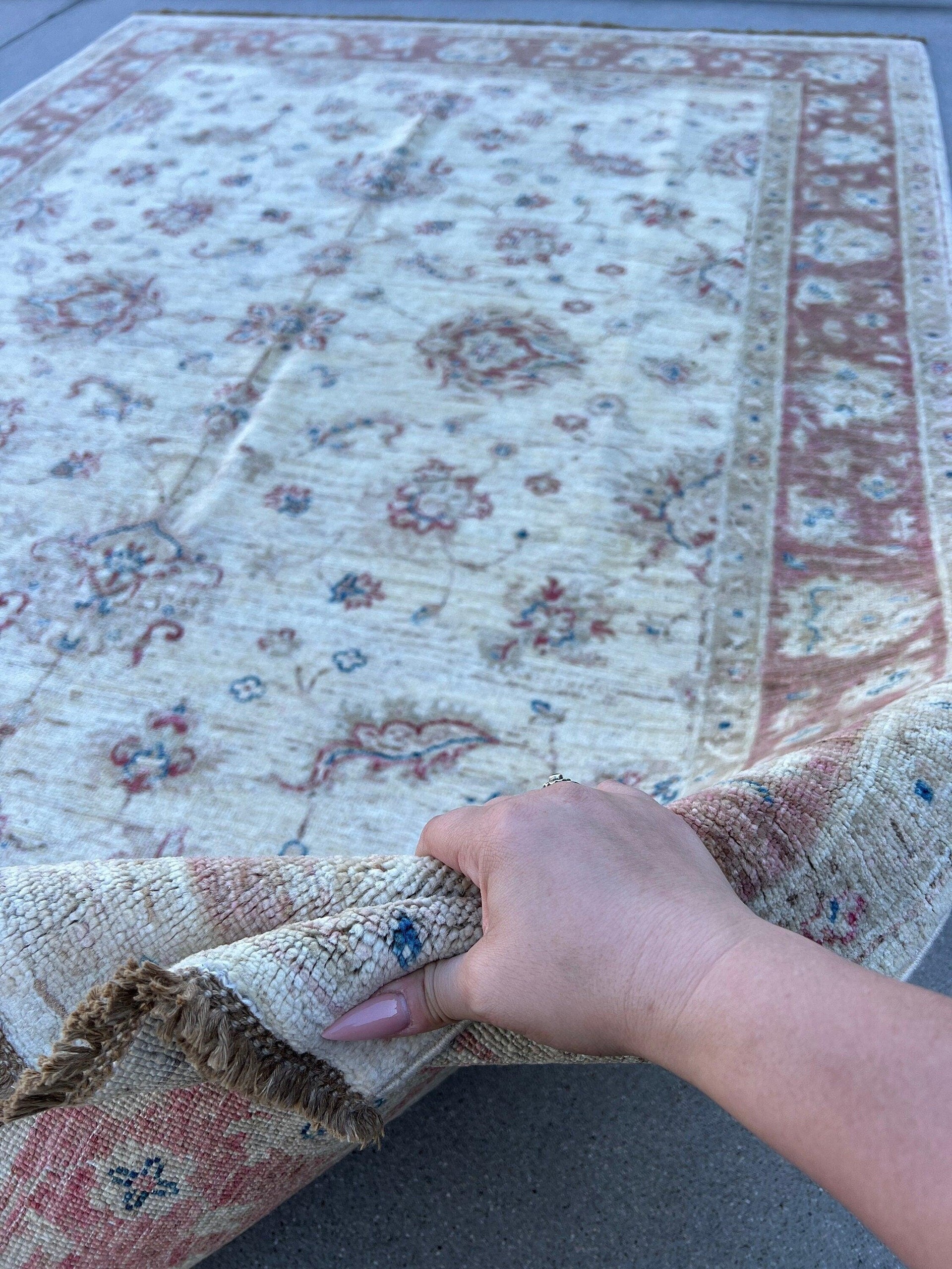 6x8 (180x245) Handmade Afghan Rug | Muted Brown Cream Beige Gold Ivory Dirty White Light Brown Blue | Turkish Oushak Persian Heriz Serapi