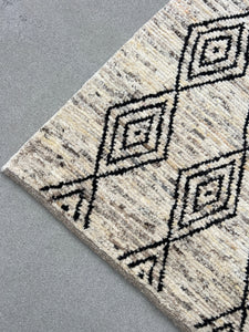 3x16 Handmade Afghan Moroccan Rug | Ivory Creamy Black Grey Brown Beige | Berber Beni Ourain Boujad Flokati Wool Hallway Entryway Stairs